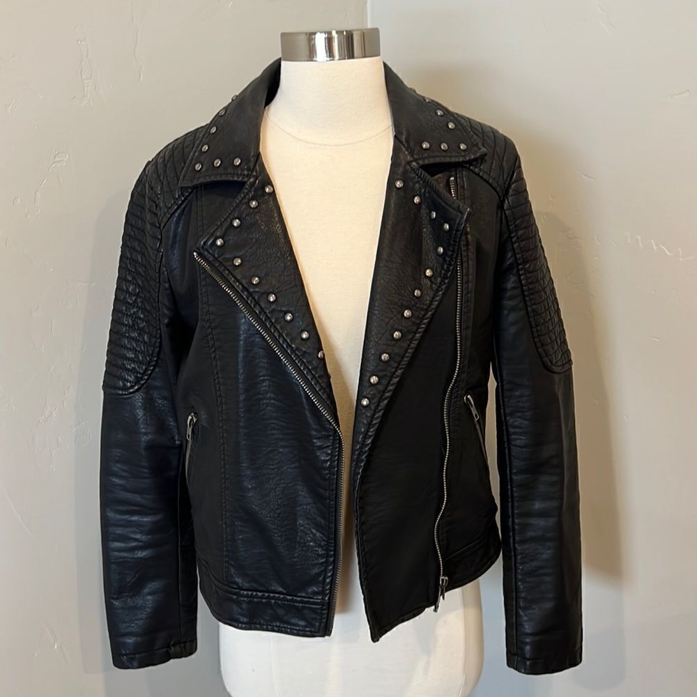 Jack by BB Dakota Black Studded Faux Leather Moto Jacket